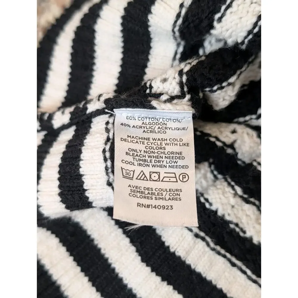 LOFT Pointelle Striped Cardigan Size XS Black White Stripe Gold Buttons Crochet